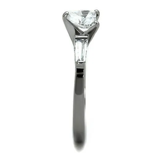 High polished (no plating) Stainless Steel Ring with AAA Grade CZ in Clear for Women Style TK1541
