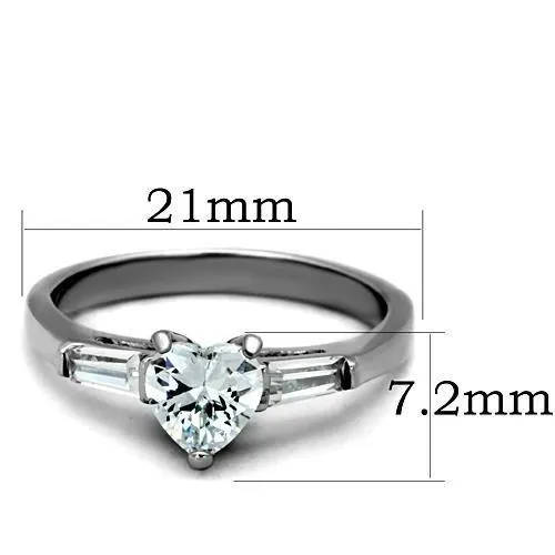 High polished (no plating) Stainless Steel Ring with AAA Grade CZ in Clear for Women Style TK1541