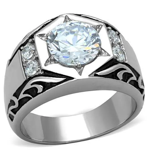 High polished (no plating) Stainless Steel Ring with AAA Grade CZ in Clear for Women Style TK1606