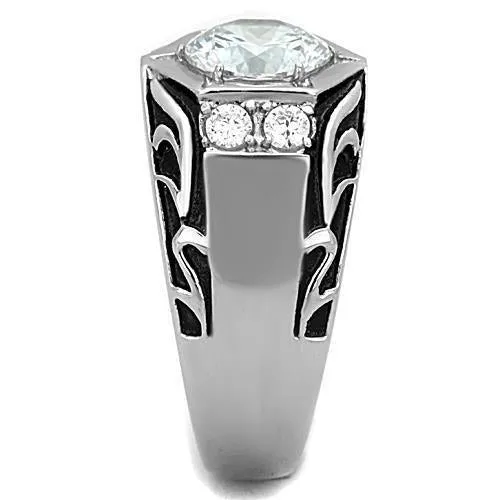 High polished (no plating) Stainless Steel Ring with AAA Grade CZ in Clear for Women Style TK1606