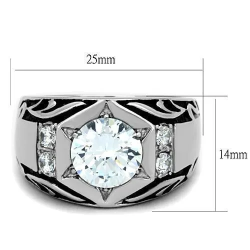 High polished (no plating) Stainless Steel Ring with AAA Grade CZ in Clear for Women Style TK1606
