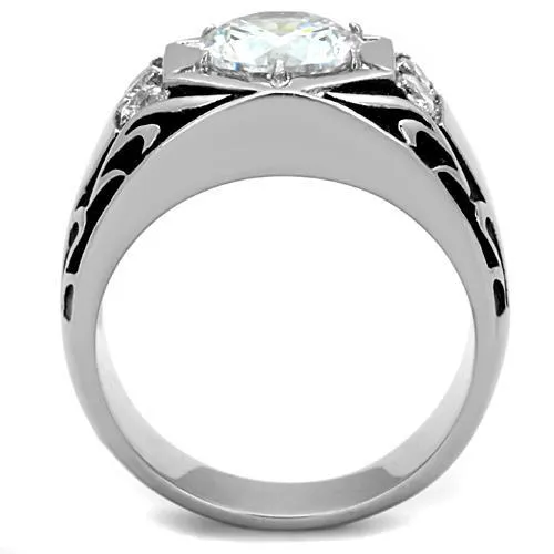 High polished (no plating) Stainless Steel Ring with AAA Grade CZ in Clear for Women Style TK1606