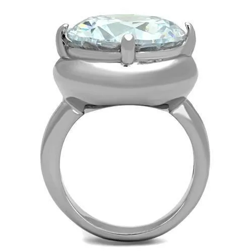 High polished (no plating) Stainless Steel Ring with AAA Grade CZ in Clear for Women Style TK1749