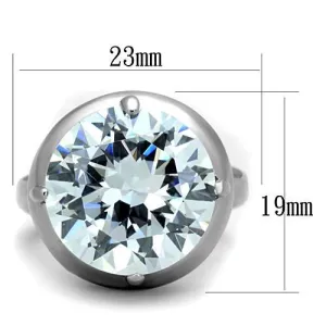 High polished (no plating) Stainless Steel Ring with AAA Grade CZ in Clear for Women Style TK1749