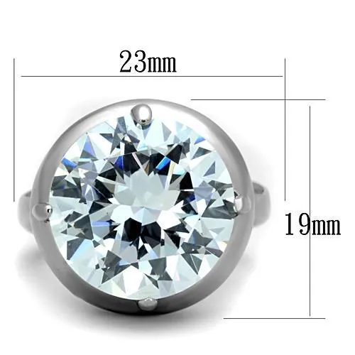 High polished (no plating) Stainless Steel Ring with AAA Grade CZ in Clear for Women Style TK1749