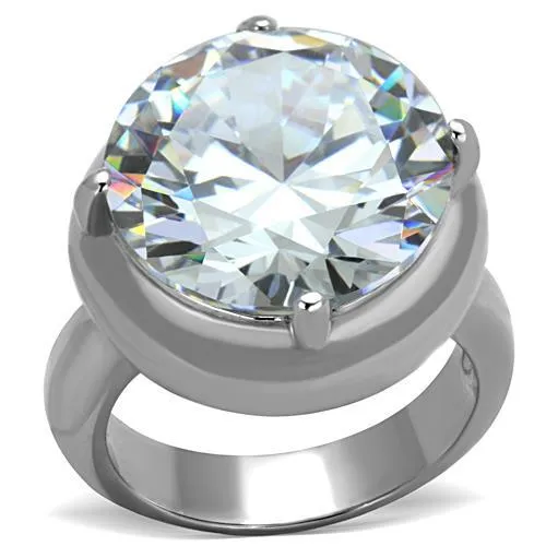 High polished (no plating) Stainless Steel Ring with AAA Grade CZ in Clear for Women Style TK1749
