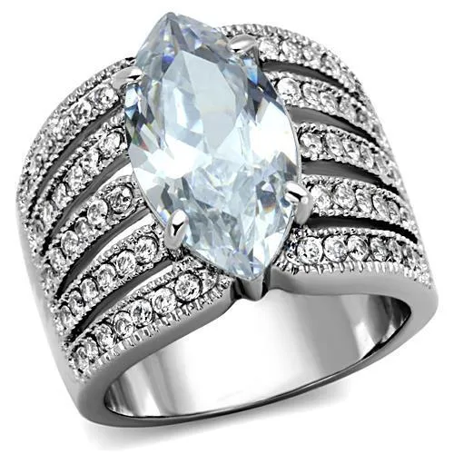 High polished (no plating) Stainless Steel Ring with AAA Grade CZ in Clear for Women Style TK1752
