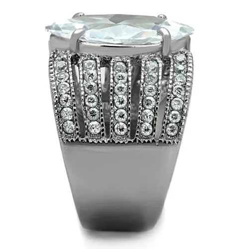 High polished (no plating) Stainless Steel Ring with AAA Grade CZ in Clear for Women Style TK1752