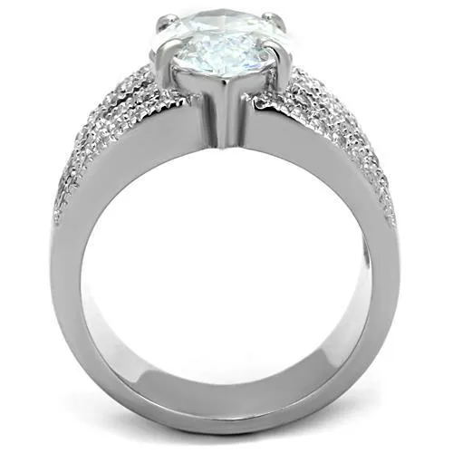 High polished (no plating) Stainless Steel Ring with AAA Grade CZ in Clear for Women Style TK1752