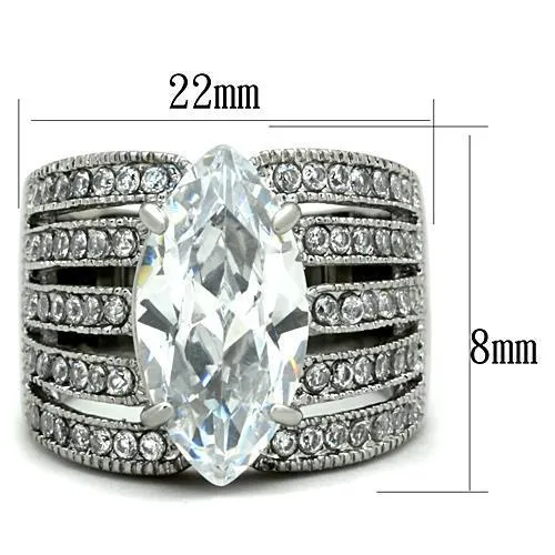 High polished (no plating) Stainless Steel Ring with AAA Grade CZ in Clear for Women Style TK1752