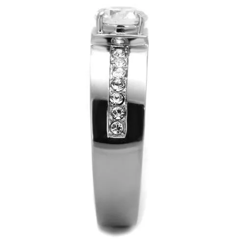 High polished (no plating) Stainless Steel Ring with AAA Grade CZ in Clear for Women Style TK1816