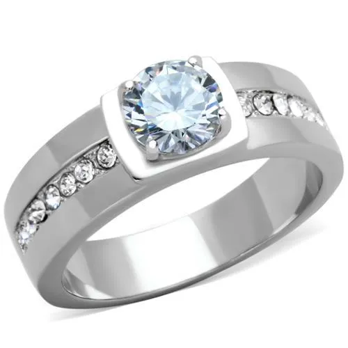 High polished (no plating) Stainless Steel Ring with AAA Grade CZ in Clear for Women Style TK1816
