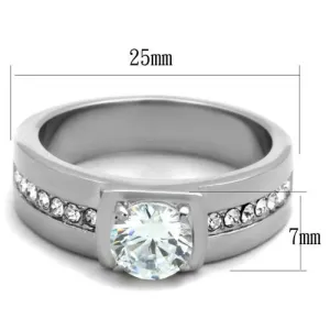 High polished (no plating) Stainless Steel Ring with AAA Grade CZ in Clear for Women Style TK1816