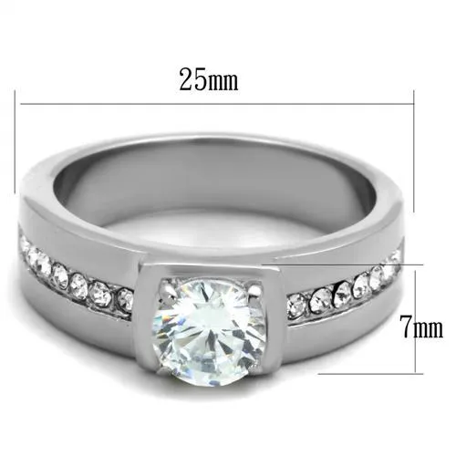 High polished (no plating) Stainless Steel Ring with AAA Grade CZ in Clear for Women Style TK1816