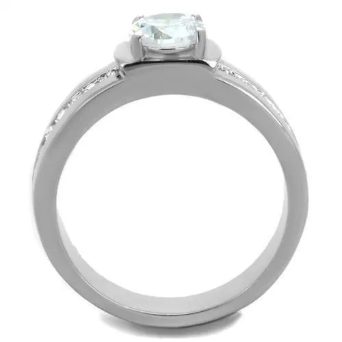 High polished (no plating) Stainless Steel Ring with AAA Grade CZ in Clear for Women Style TK1816