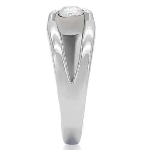 High polished (no plating) Stainless Steel Ring with AAA Grade CZ in Clear for Women Style TK190