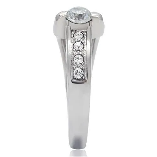 High polished (no plating) Stainless Steel Ring with AAA Grade CZ in Clear for Women Style TK190