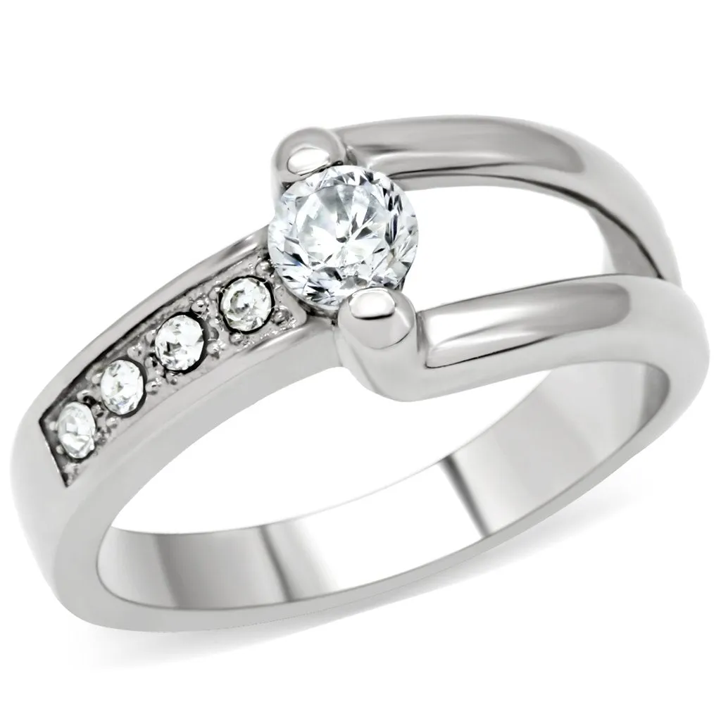 High polished (no plating) Stainless Steel Ring with AAA Grade CZ in Clear for Women Style TK190