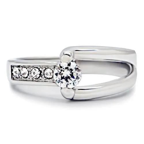 High polished (no plating) Stainless Steel Ring with AAA Grade CZ in Clear for Women Style TK190