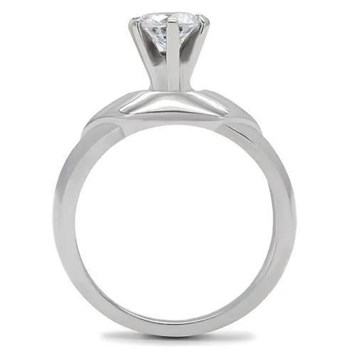 High polished (no plating) Stainless Steel Ring with AAA Grade CZ in Clear for Women Style TK191