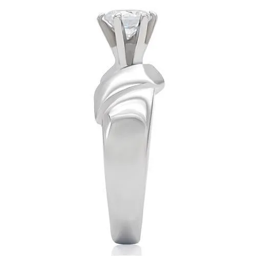 High polished (no plating) Stainless Steel Ring with AAA Grade CZ in Clear for Women Style TK191