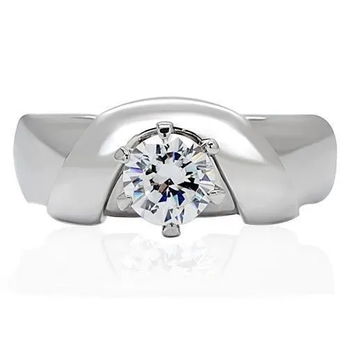 High polished (no plating) Stainless Steel Ring with AAA Grade CZ in Clear for Women Style TK191