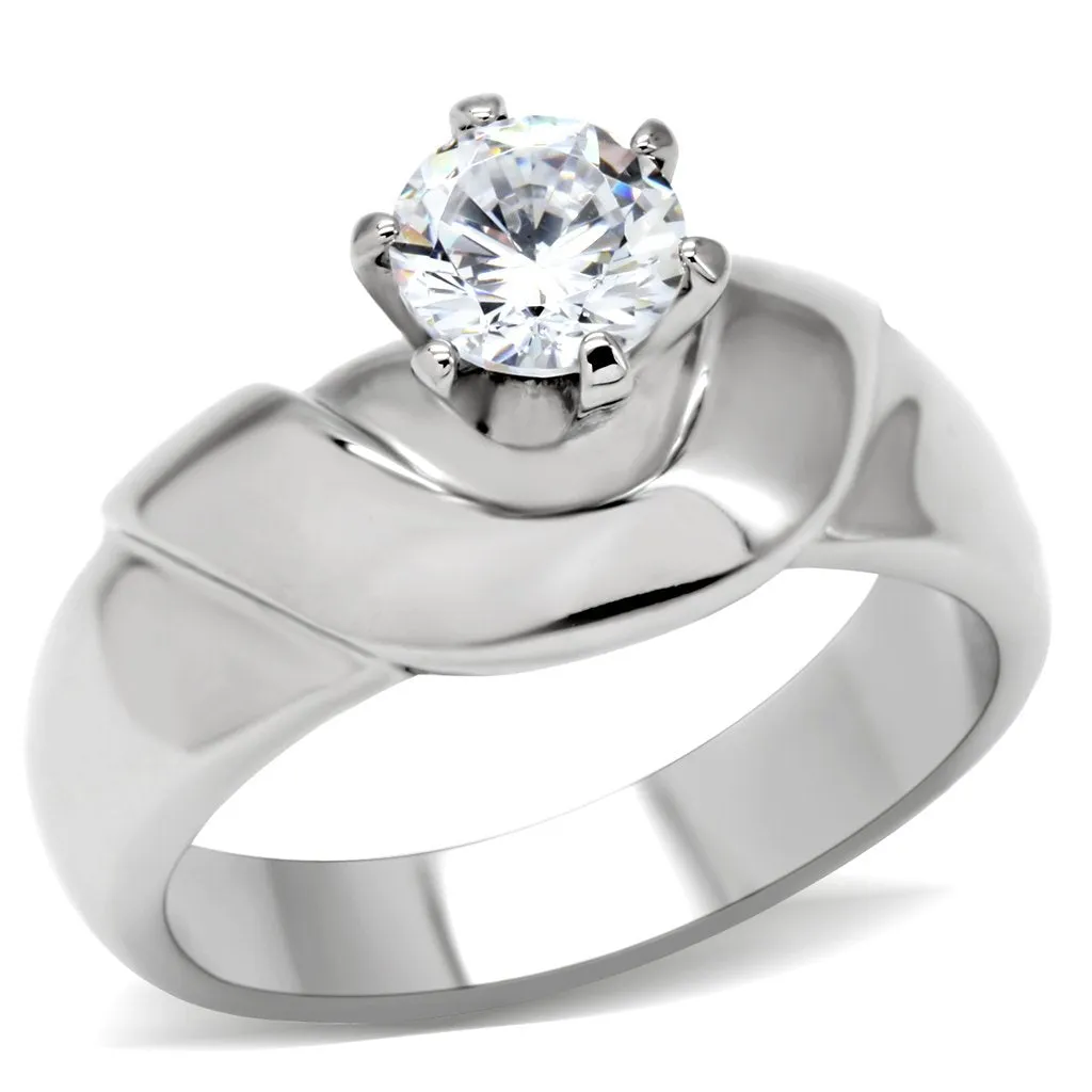 High polished (no plating) Stainless Steel Ring with AAA Grade CZ in Clear for Women Style TK191