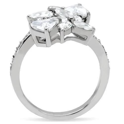 High polished (no plating) Stainless Steel Ring with AAA Grade CZ in Clear for Women Style TK196