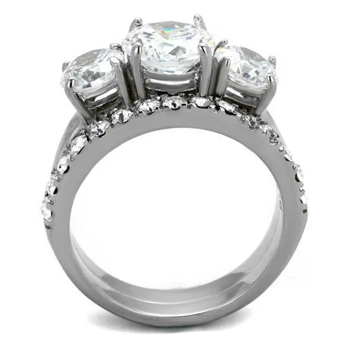 High polished (no plating) Stainless Steel Ring with AAA Grade CZ in Clear for Women Style TK2177