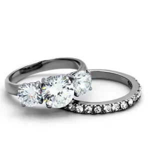 High polished (no plating) Stainless Steel Ring with AAA Grade CZ in Clear for Women Style TK2177