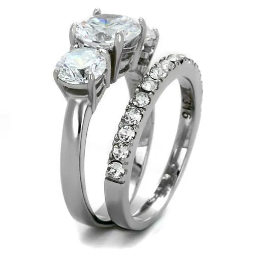 High polished (no plating) Stainless Steel Ring with AAA Grade CZ in Clear for Women Style TK2177