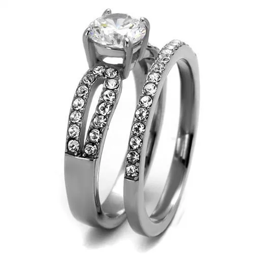 High polished (no plating) Stainless Steel Ring with AAA Grade CZ in Clear for Women Style TK2292