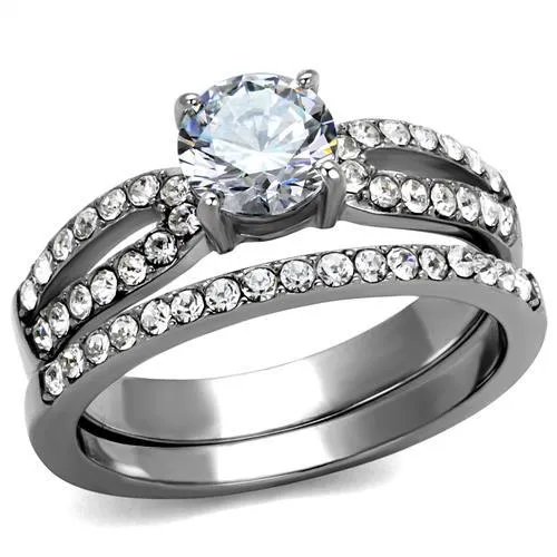 High polished (no plating) Stainless Steel Ring with AAA Grade CZ in Clear for Women Style TK2292