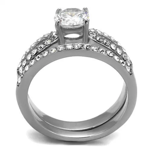 High polished (no plating) Stainless Steel Ring with AAA Grade CZ in Clear for Women Style TK2292