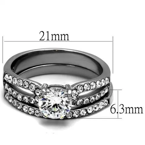 High polished (no plating) Stainless Steel Ring with AAA Grade CZ in Clear for Women Style TK2292