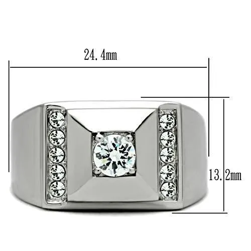 High polished (no plating) Stainless Steel Ring with AAA Grade CZ in Clear for Women Style TK317