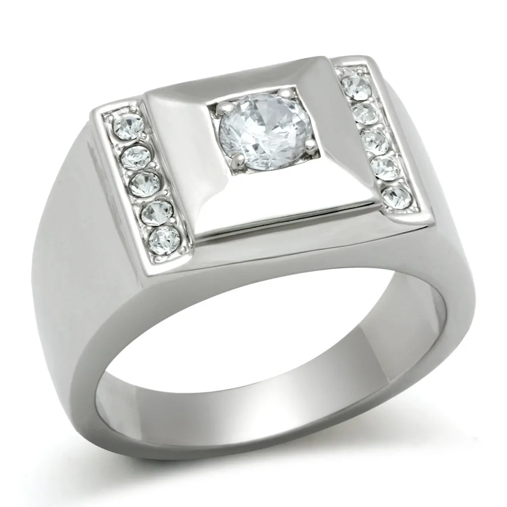 High polished (no plating) Stainless Steel Ring with AAA Grade CZ in Clear for Women Style TK317
