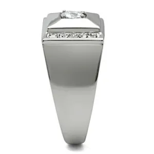 High polished (no plating) Stainless Steel Ring with AAA Grade CZ in Clear for Women Style TK317