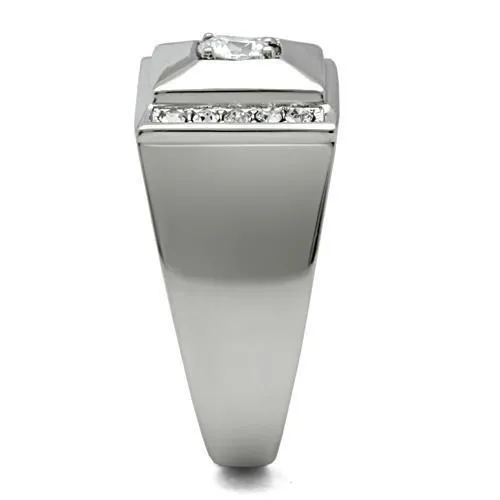 High polished (no plating) Stainless Steel Ring with AAA Grade CZ in Clear for Women Style TK317