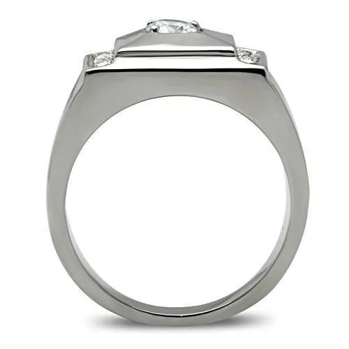 High polished (no plating) Stainless Steel Ring with AAA Grade CZ in Clear for Women Style TK317