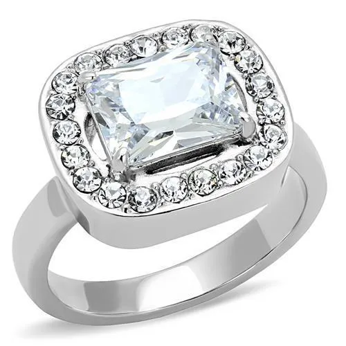 High polished (no plating) Stainless Steel Ring with AAA Grade CZ in Clear for Women Style TK3209