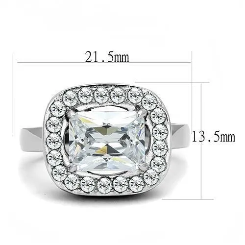 High polished (no plating) Stainless Steel Ring with AAA Grade CZ in Clear for Women Style TK3209