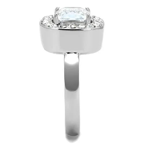 High polished (no plating) Stainless Steel Ring with AAA Grade CZ in Clear for Women Style TK3209