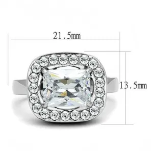 High polished (no plating) Stainless Steel Ring with AAA Grade CZ in Clear for Women Style TK3209
