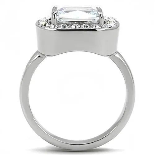 High polished (no plating) Stainless Steel Ring with AAA Grade CZ in Clear for Women Style TK3209