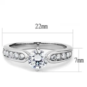 High polished (no plating) Stainless Steel Ring with AAA Grade CZ in Clear for Women Style TK3256