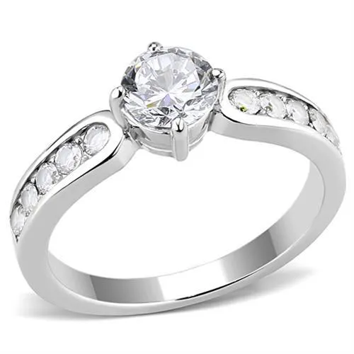 High polished (no plating) Stainless Steel Ring with AAA Grade CZ in Clear for Women Style TK3256