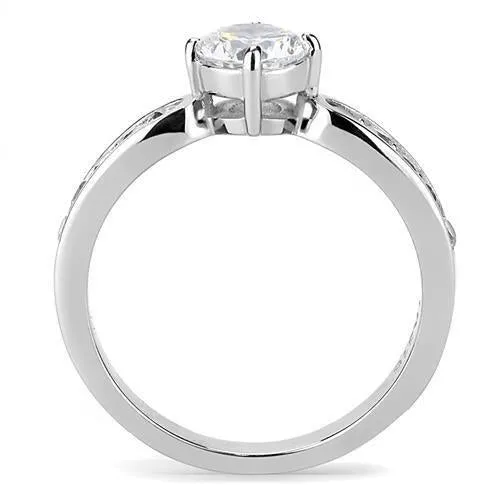 High polished (no plating) Stainless Steel Ring with AAA Grade CZ in Clear for Women Style TK3256