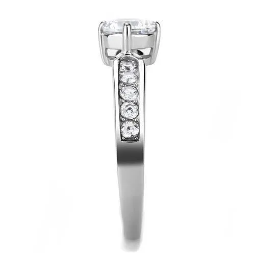 High polished (no plating) Stainless Steel Ring with AAA Grade CZ in Clear for Women Style TK3256