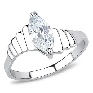 High polished (no plating) Stainless Steel Ring with AAA Grade CZ in Clear for Women Style TK3429